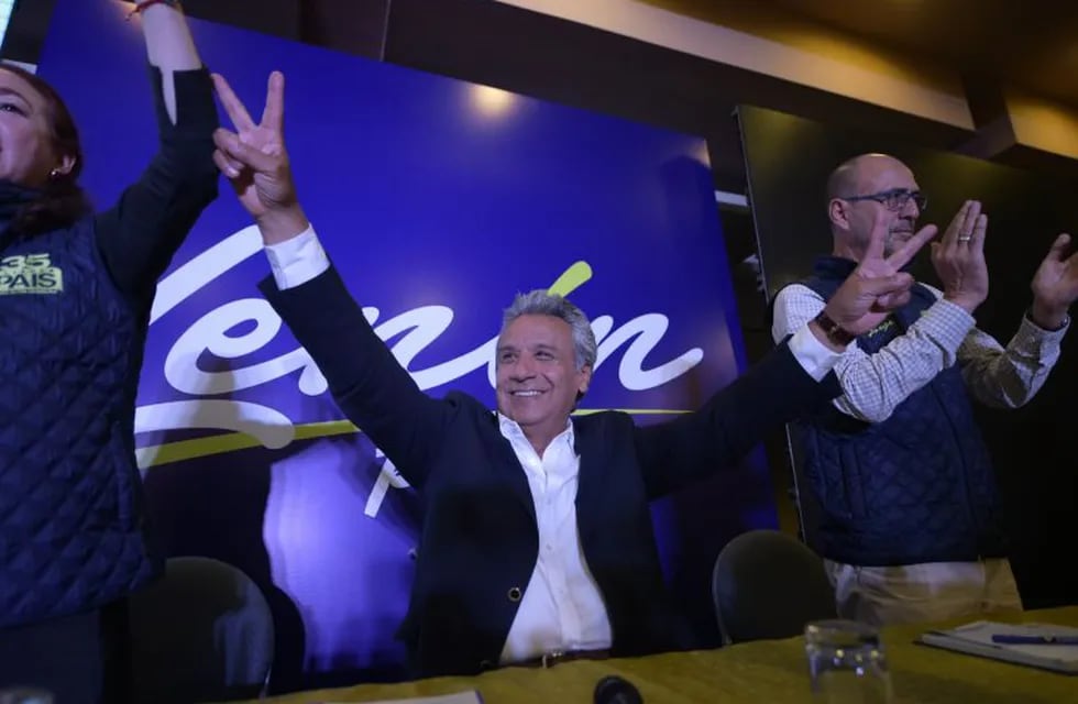 Lenin Moreno, the presidential candidate of the governing Alianza PAIS party, makes the 