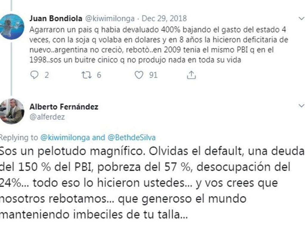 Las respuestas  agresivas de Alberto Fernández (Twitter).