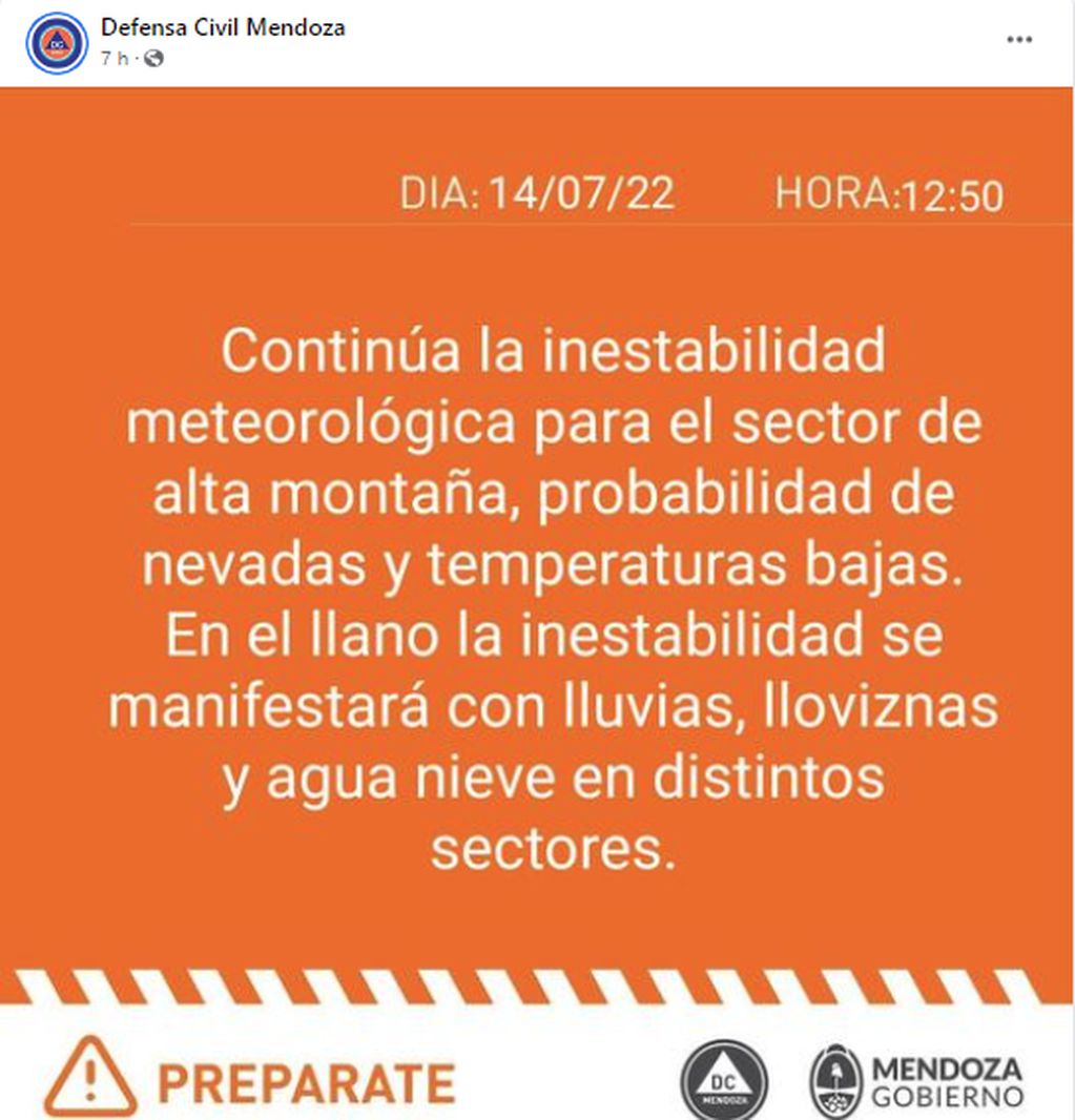 Informe climático para Mendoza.
