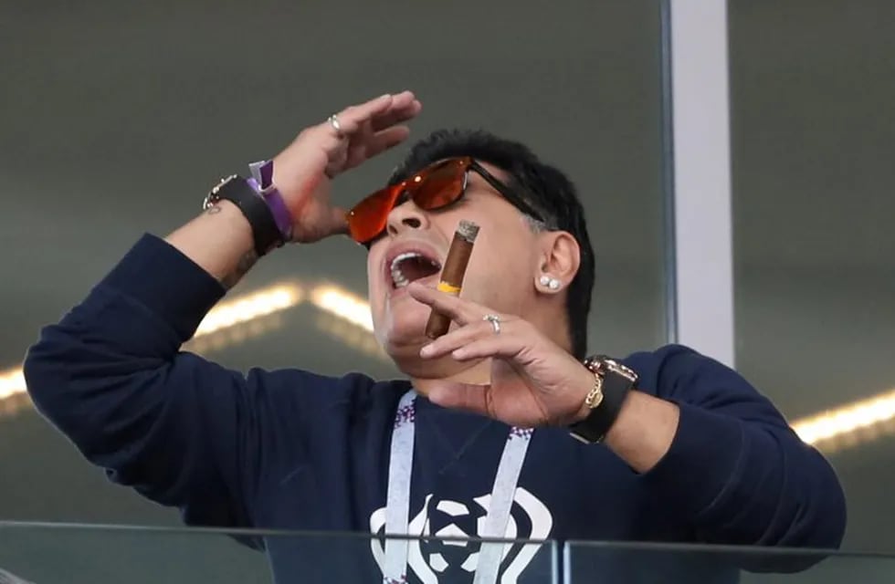 Soccer Football - World Cup - Group D - Argentina vs Iceland - Spartak Stadium, Moscow, Russia - June 16, 2018   Former Argentina player Diego Maradona watches from the stand   REUTERS/Carl Recine