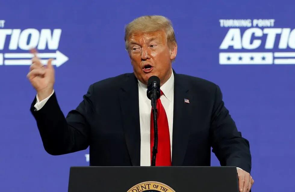 President Donald Trump speaks at the Students for Trump conference at Dream City Church, Tuesday, June 23, 2020, in Phoenix. (AP Photo/Ross D. Franklin)