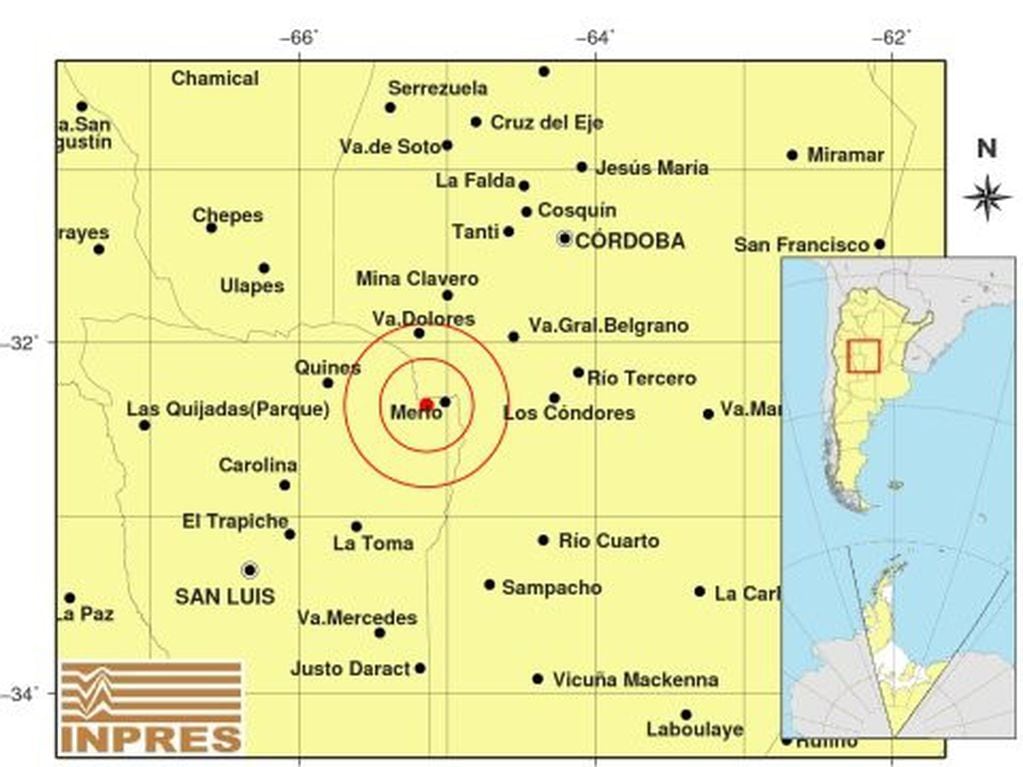 El sismo ocurrió en cercanías de la localidad de Merlo.