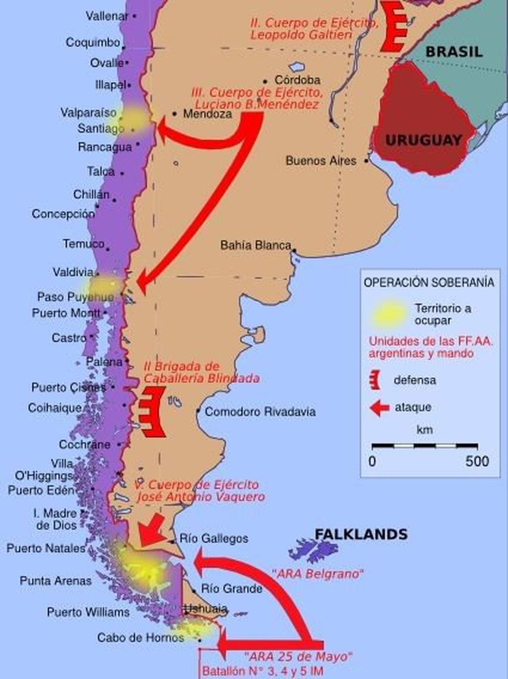 Zonas de Ataque y Defensa Conflicto Chile - Argentina