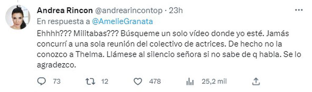 La respuesta de Andrea Rincón a Amalia Granata.