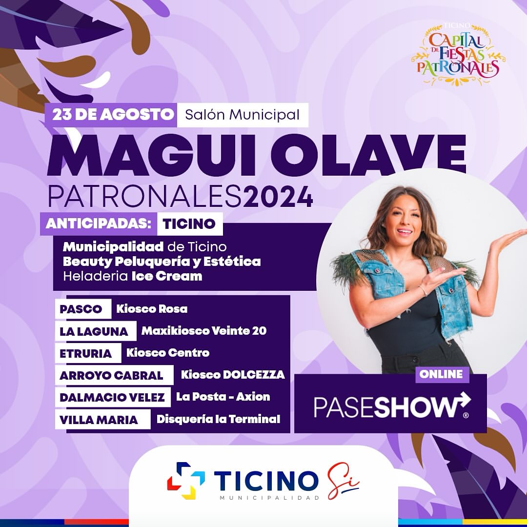 Ticino anunció un baile con Magui Olave en el marco de su fiesta patronal.