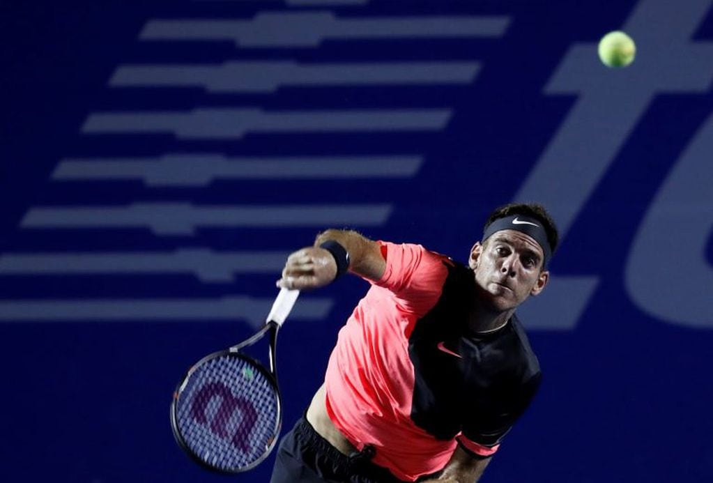 Argentina's Juan Martin Del Potro plays a ball during his match against Spain's David Ferrer at the Mexican Tennis Open in Acapulco, Mexico, Thursday, March 1, 2018.(AP Photo/Rebecca Blackwell)