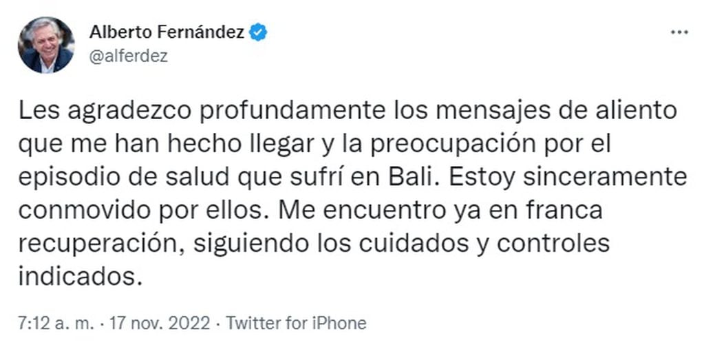 El mensaje de Alberto Fernández tras su descompensación.