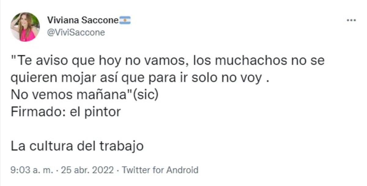 Cuestionó a los pintores por faltar al trabajo por la lluvia