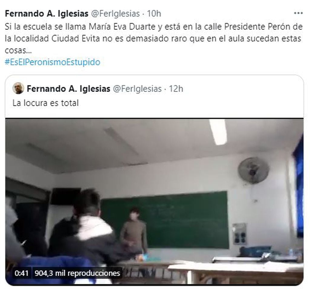 La reacción de Fernando Iglesias, diputado nacional por Juntos por el Cambio, sobre el video de una docente K criticando al macrismo en plena clase.