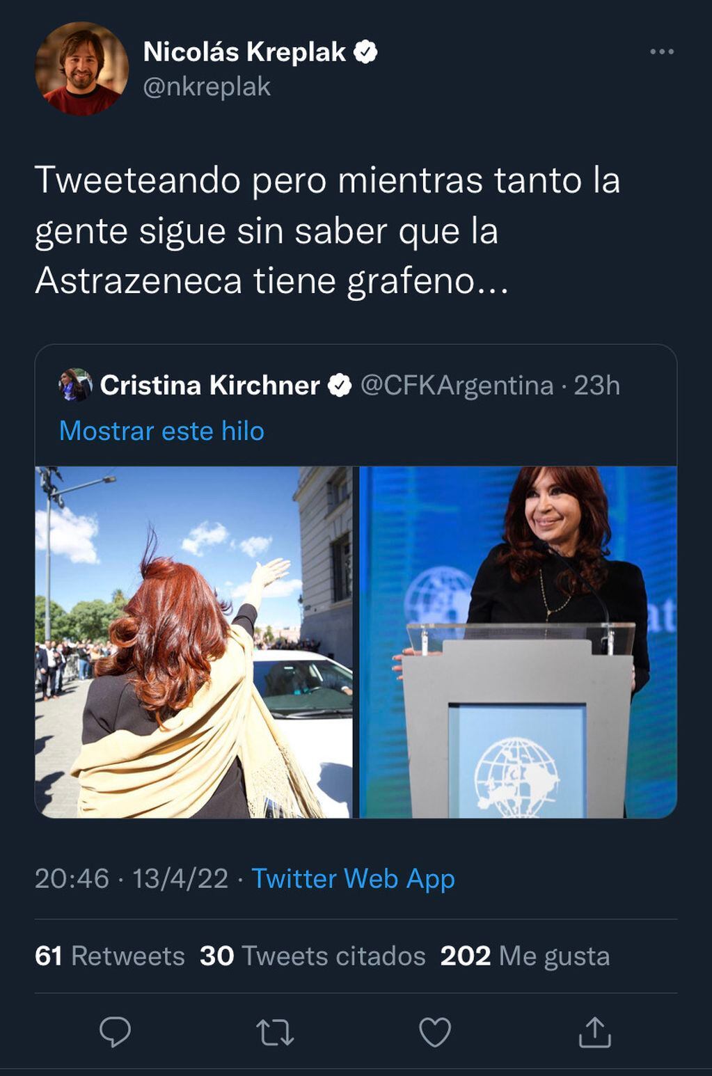El tweet contra Cristina Kirchner.