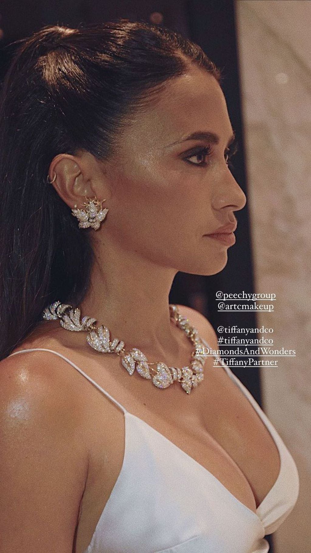 La influencer publicó una foto detallada del maquillaje y las joyas que usó.