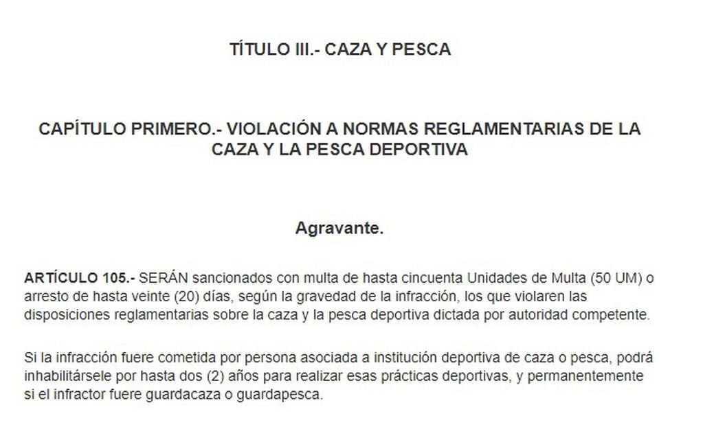 Código de Faltas de Córdoba, sanciones por caza y pesca
