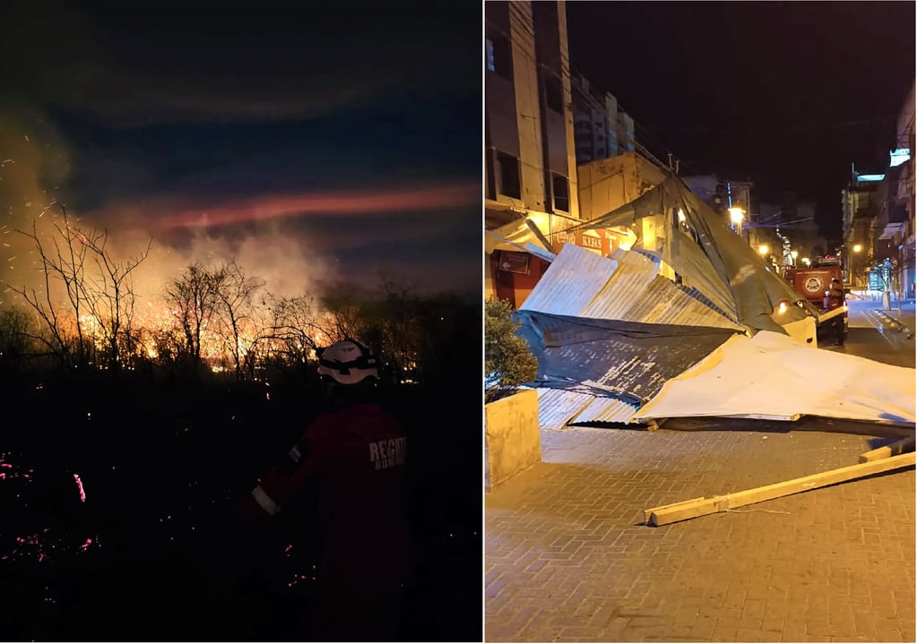 Fuego en pastizales y la voladura de techos y cubiertas fueron parte de los efectos del "viento norte" que agobió a los jujeños este martes.