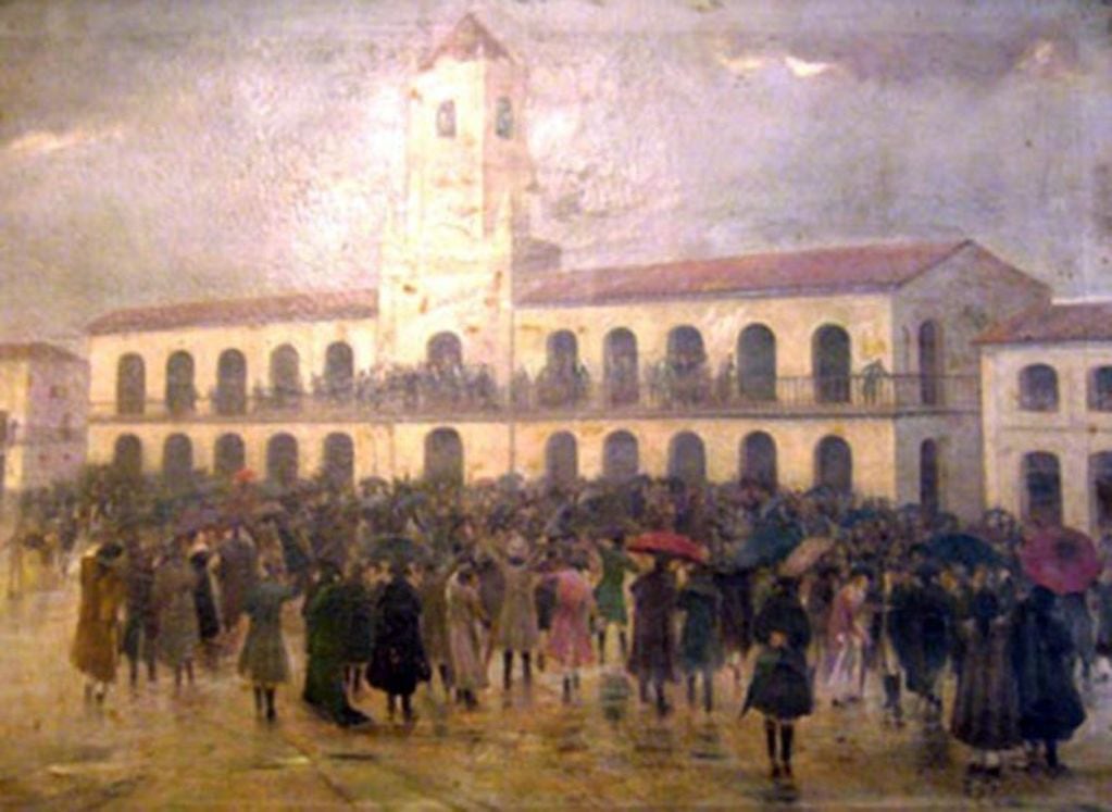 Las ilustraciones de la plaza del 25 de mayo con los patriotas cubriéndose de la lluvia con sus paraguas, según la mayoría de los historiadores, responde a un mito.