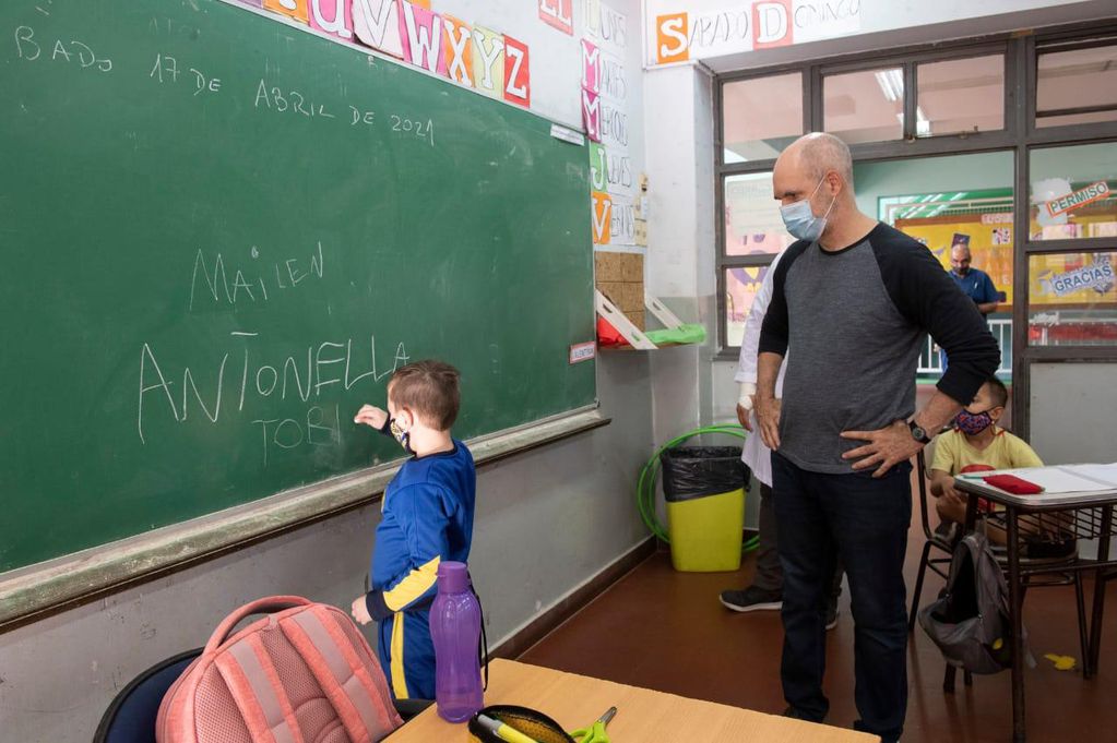 El jefe de Gobierno porteño, Horacio Rodríguez Larreta, en el regreso a la presencialidad. 