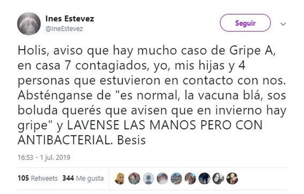 El difícil momento de Inés Estévez: ella y sus hijas tienen Gripe A. (Foto: captura Twitter)