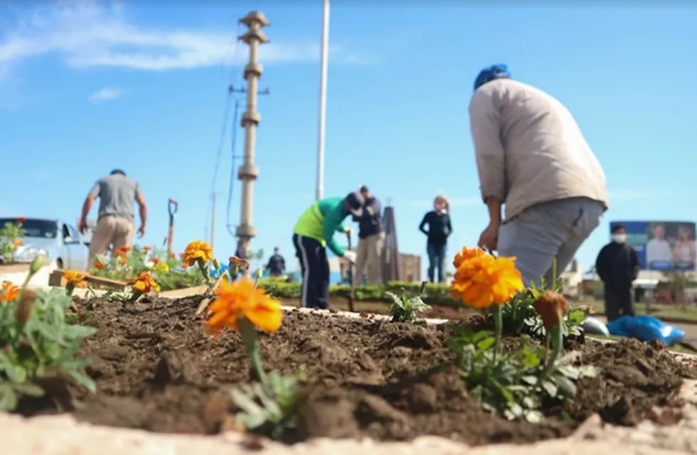 Jornada de plantación de flores en Itaembé Guazú.