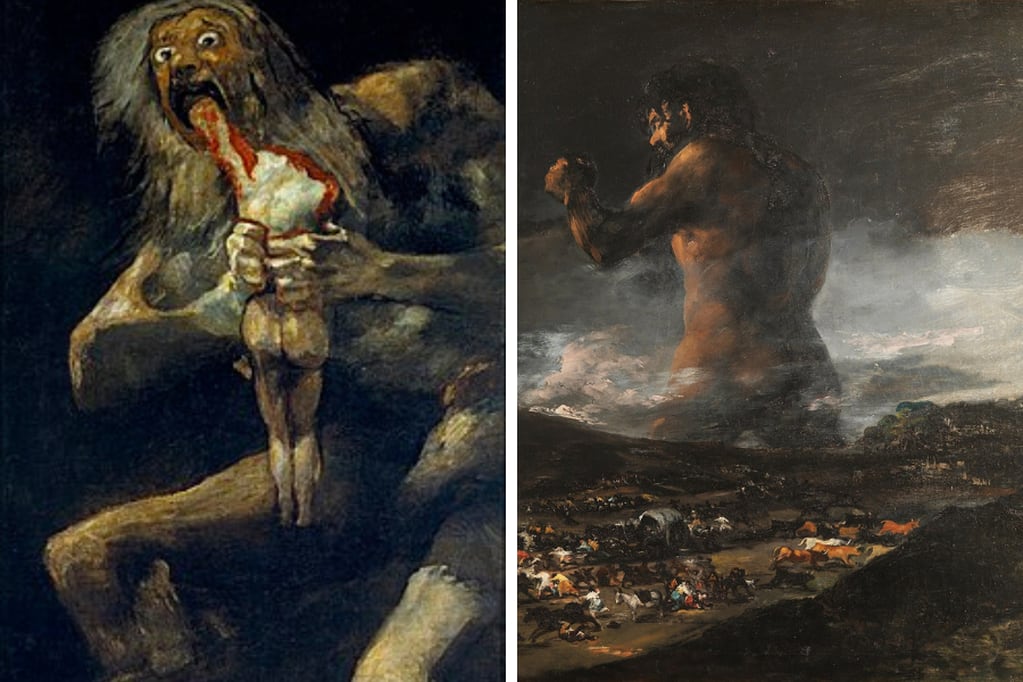 "Saturno deborando a su hijo" y "El coloso" de Goya.