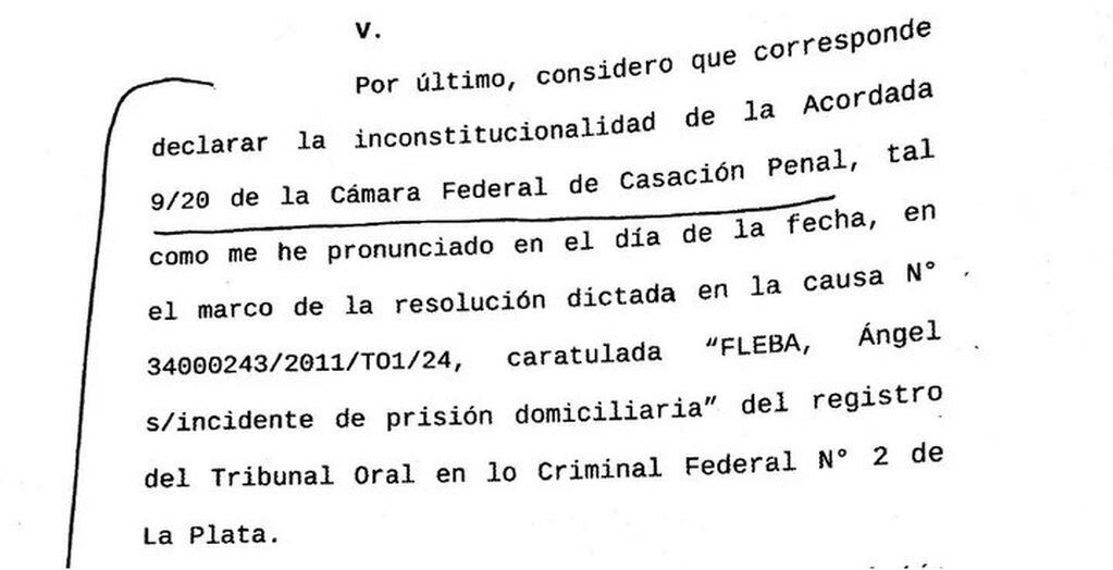 Un fragmento del fallo de Germán Castelli (Foto: Clarín)