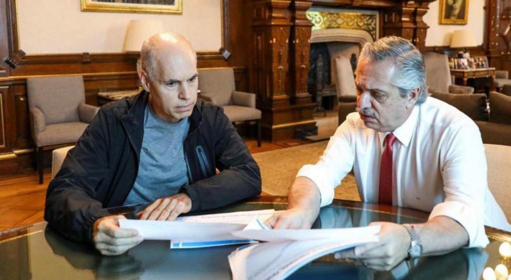 Horacio Rodríguez Larreta y Alberto Fernández durante el 2020. (Archivo)