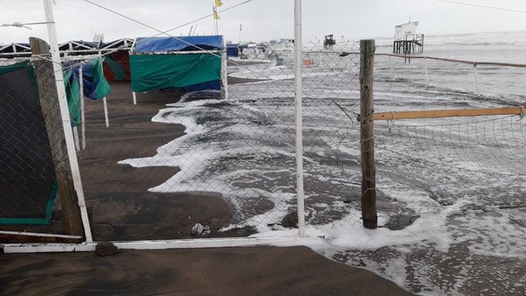 Alarma en la playa: el agua llegó a la línea de carpas en varios balnearios marplatenses (Fotos: @martin_zampatti)