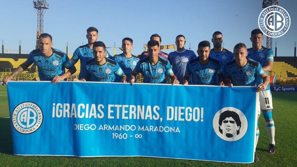 El equipo cordobés salió con una bandera y con la estampa del Diez en el pecho con la leyenda: 10/7/1986 que es la fecha en la que Maradona jugó un amistoso para Belgrano en el Estadio Córdoba ante Vélez