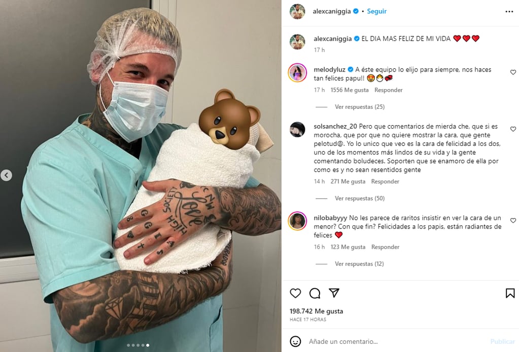 Alex Caniggia y Melody Luz recibieron a su hija. (Instagram Alex Caniggia)