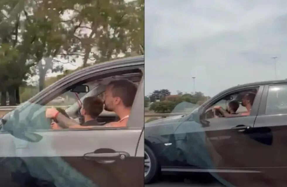 Las imágenes del hombre con el nene sobre su regazo en plena autopista.