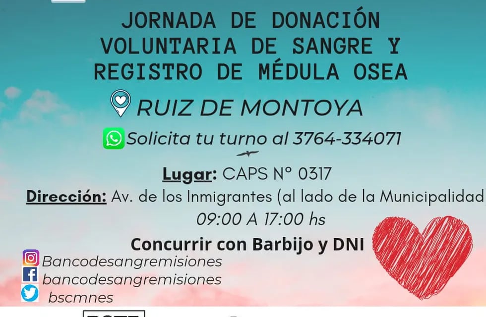 Ruiz de Montoya: jornada de donación voluntaria de sangre