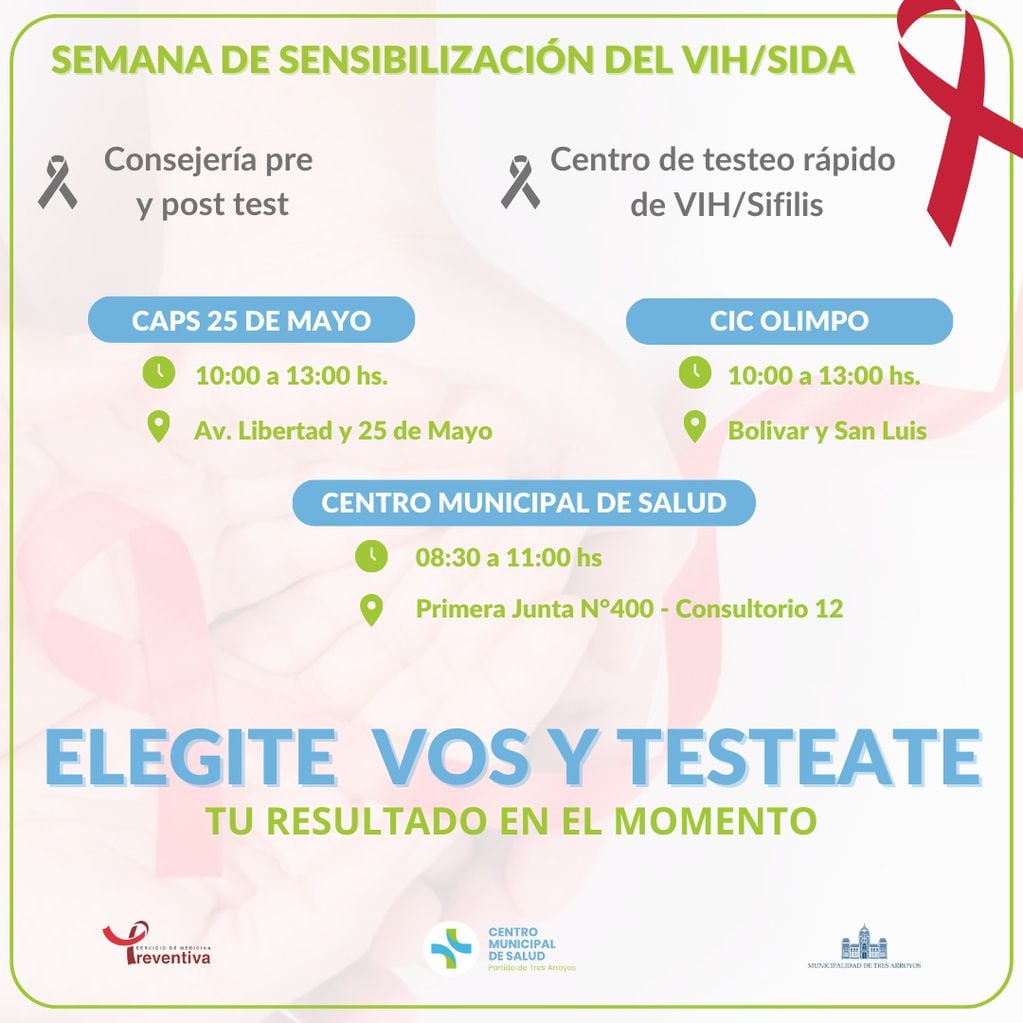 Campaña de testeos rápidos de VIH Sida en Tres Arroyos