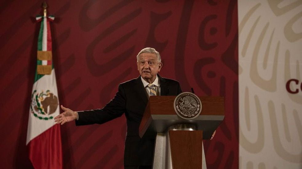 Andres Manuel Lopez Obrador, Mexico's president, speaks during a news conference at the National Palace in Mexico City, Mexico, on Thursday, Sep. 17, 2020. President Lopez Obrador said he won't confront the U.S. after a memo by the White House stated that Mexico must do more to fight the drug trade. Photographer: Alejandro Cegarra/Bloomberg