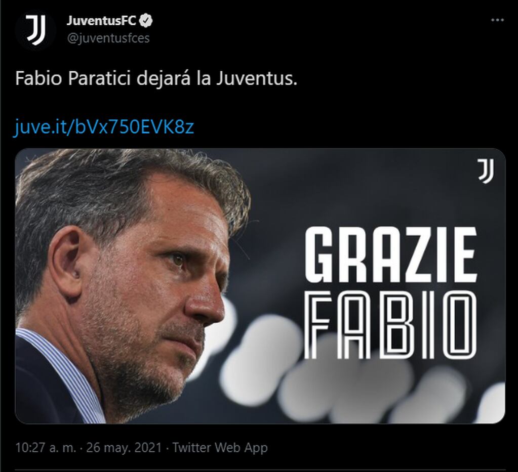 Juventus no le renovó al director general de fútbol.