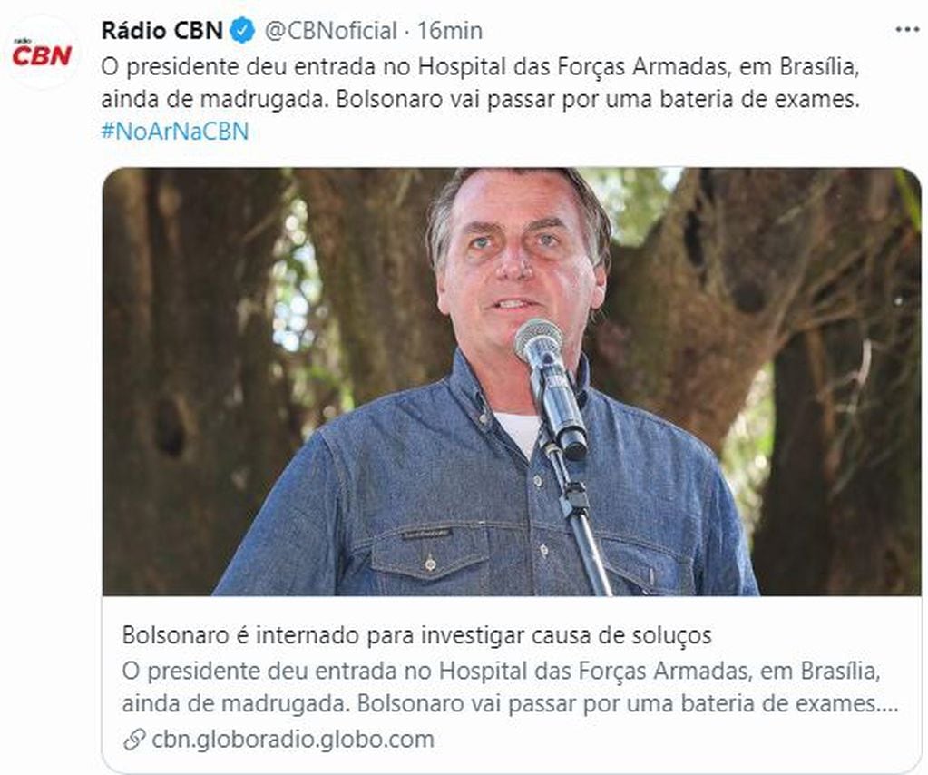 Jair Bolsonaro, presidente de Brasil, fue internado en el hospital militar de Brasilia.