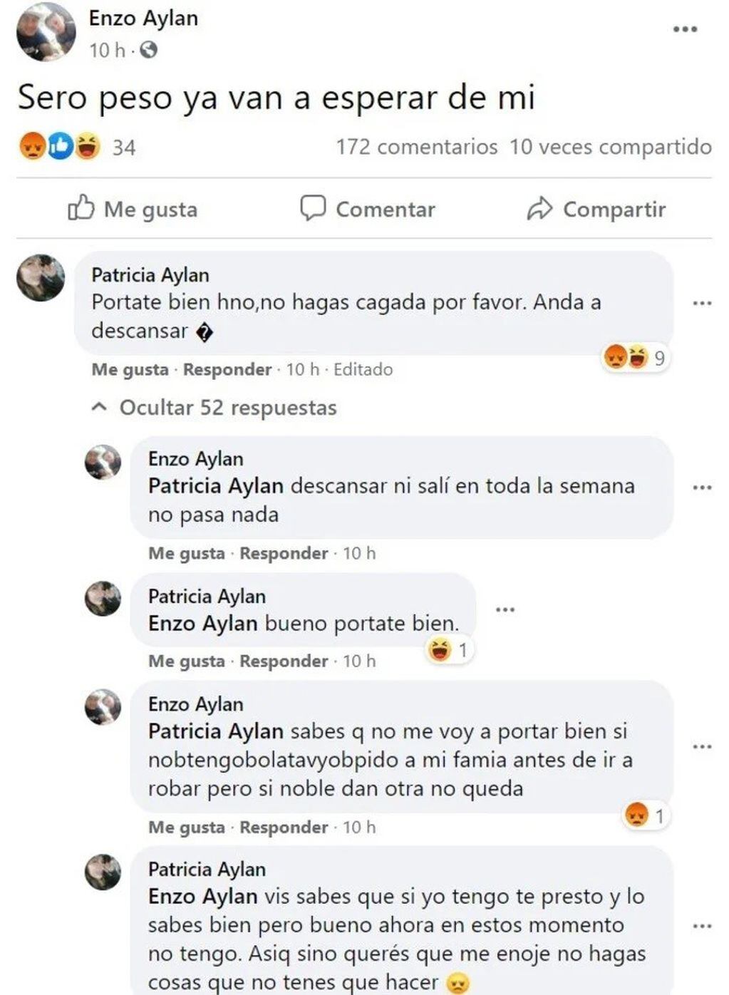 El post de Enzo Aylan hora antes del ataque a Débora Ríos (Web)