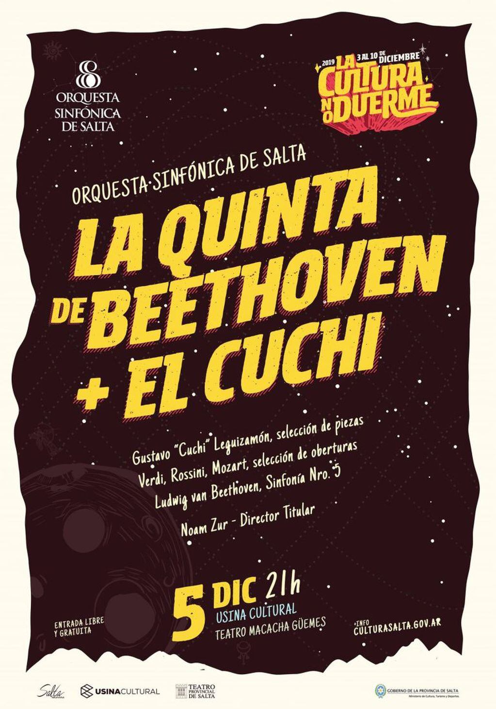 "La Quinta de Beethoven + El Cuchi" en el ciclo "La Cultura no Duerme" (Facebook Orquesta Sinfónica de Salta)