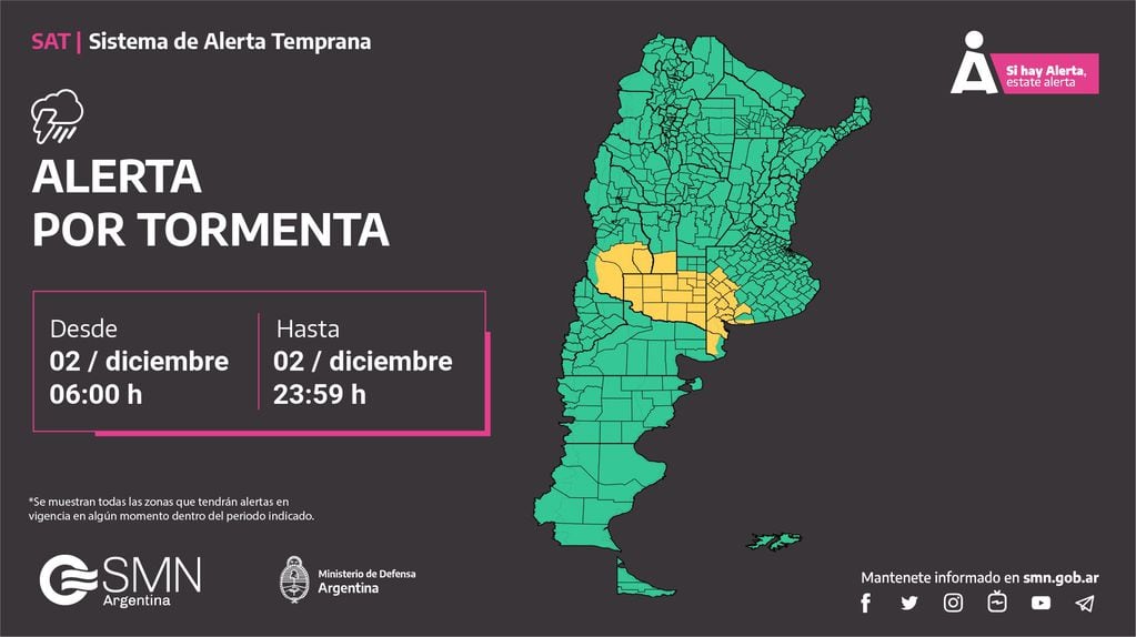 SMN pronostica alerta en Mendoza por tormentas