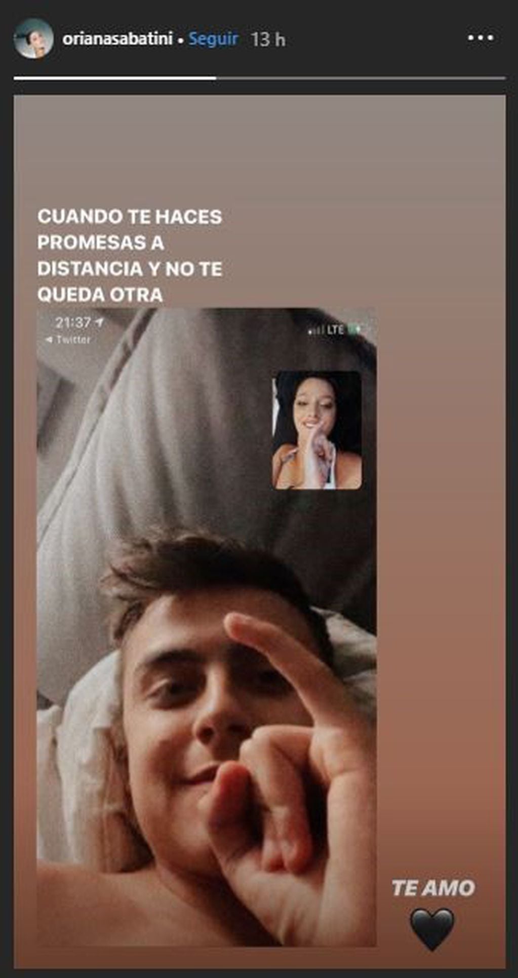 Oriana Sabatini y Paulo Dybala y una tierna postal sobre sus "promesas a distancia" (Foto: Instagram)