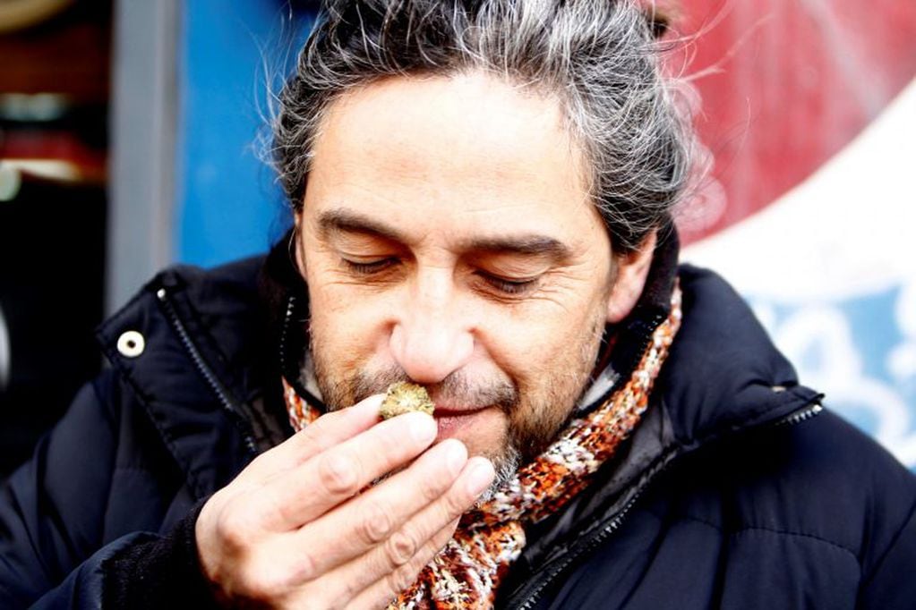 Un uruguayo huele un cogollo de marihuana. Desde 2017 Uruguay vende cannabis para uso recreativo en farmacias. Crédito: EFE/Federico Anfitti.