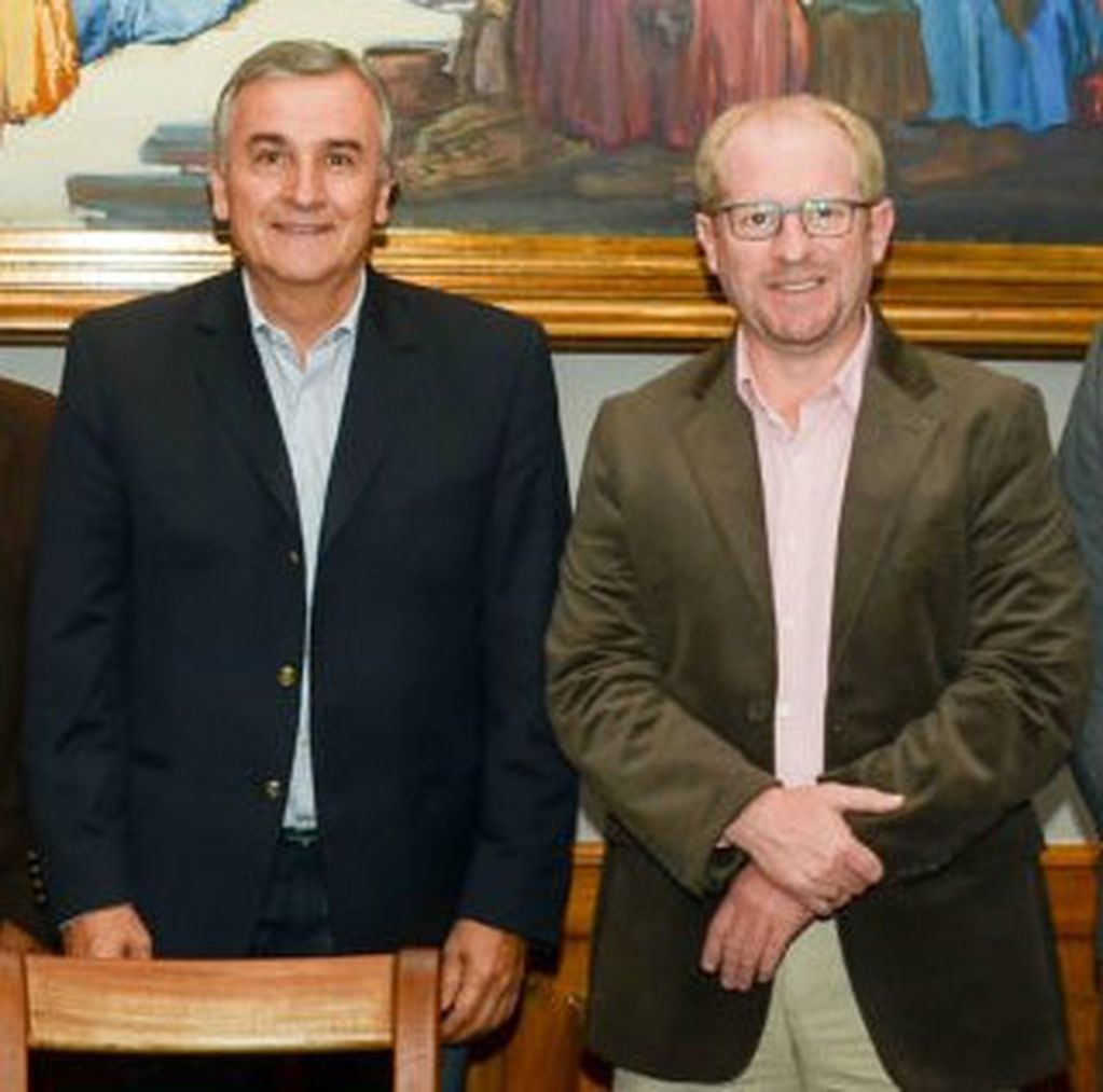 Los gobernadores Gerardo Morales, de Jujuy, y Adrián Oliva Alcázar, de Tarija, en fotografía de archivo.