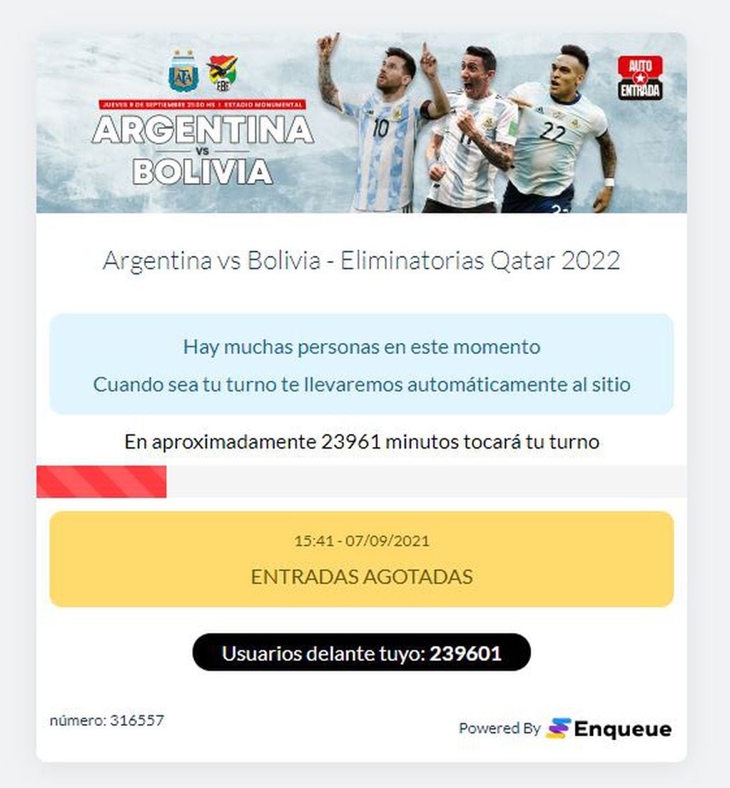 Se agotaron las entradas para Argentina-Bolivia.