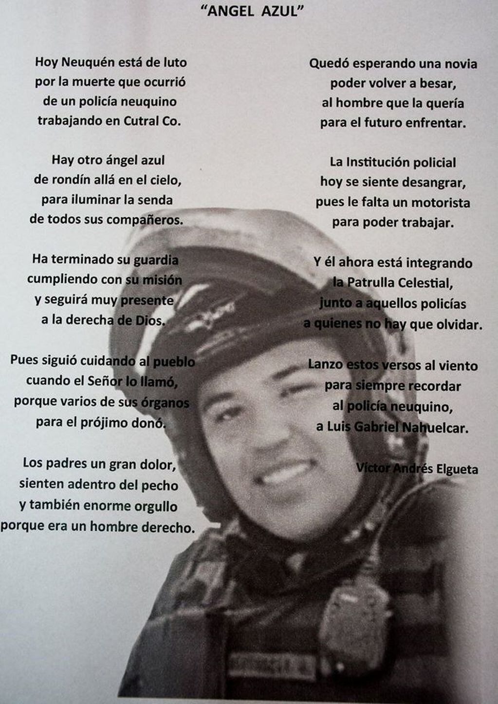 El poema en homenaje a Luis Gabriel Nahuelcar (web).