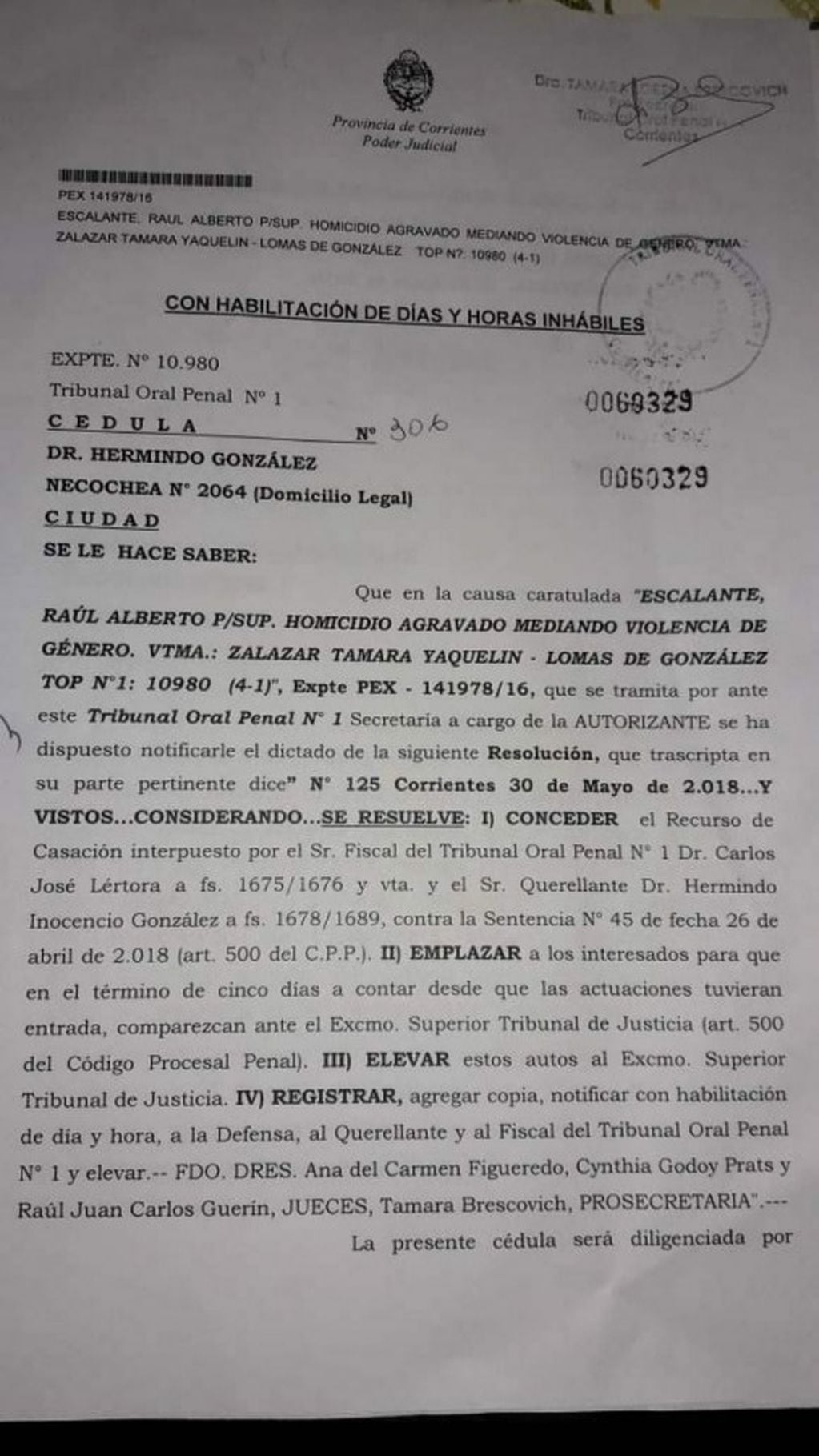 La Justicia concedió el recurso de casación contra el fallo que absolvió a Raúl Escalante. (Foto: Corrientes Hoy)
