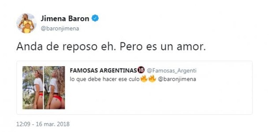La respuesta de Jimena Barón a un comentario sobre su cola.