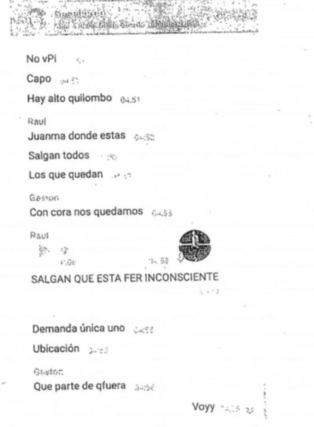 Los mensajes que los amigos de Fernando Báez Sosa enviaron al grupo de WhatsApp la madrugada del crimen (Foto: Clarín)