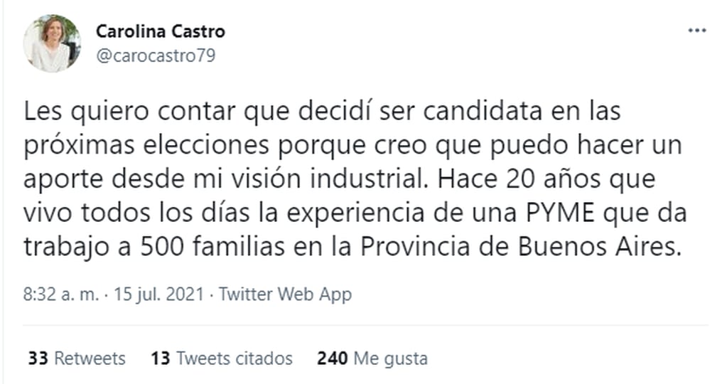 Tweet de Carolina Castro