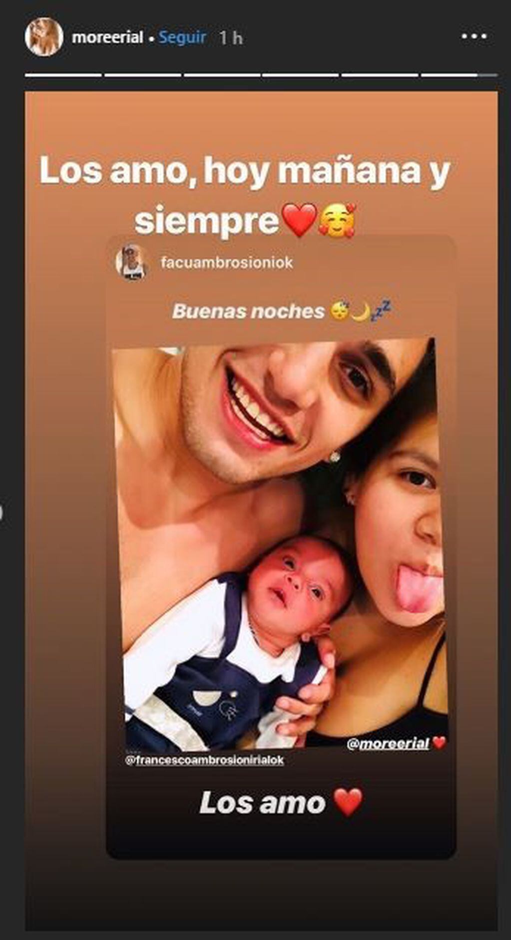 Facundo Ambrosioni se mostró junto a More Rial y al bebé que tienen en común (Instagram/facuambrosioniok)