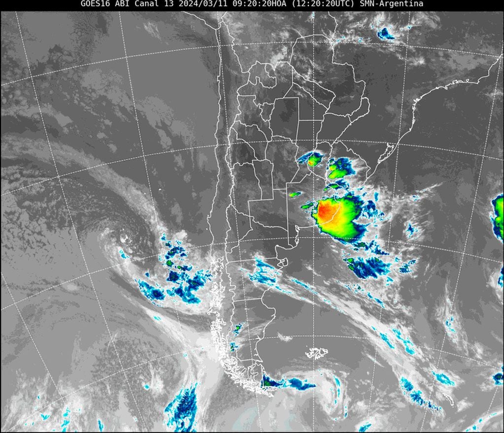 Imagen satelital del Servicio Meteorológico Nacional del lunes 11 de marzo.