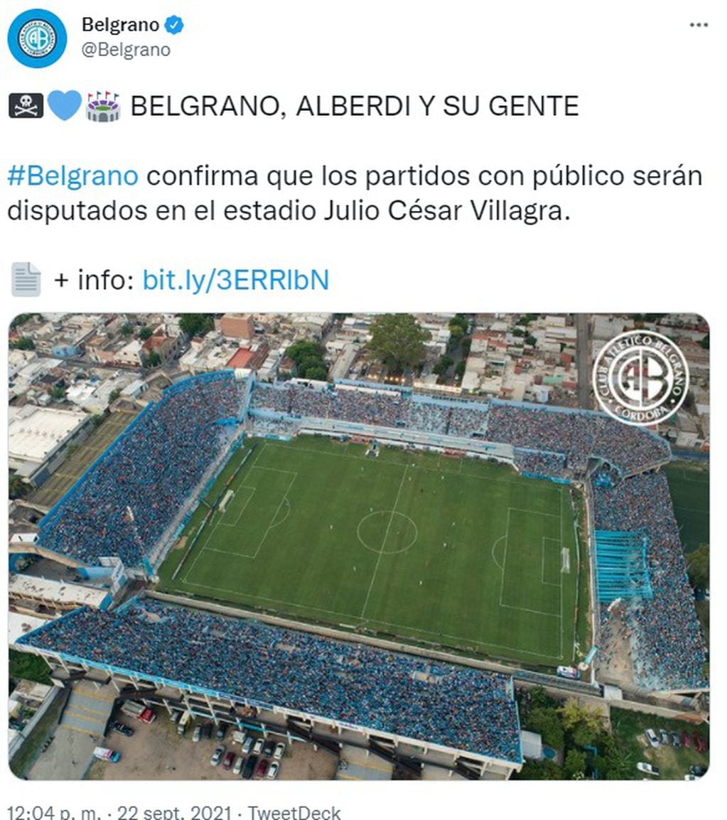 La dirigencia de Belgrano sostiene su localía en el Julio César Villagra.