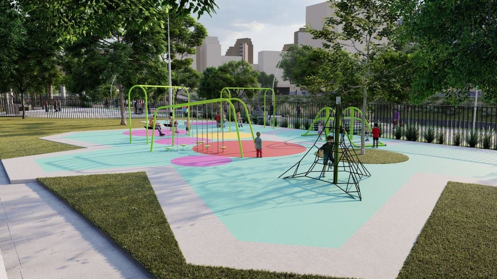 Parque Las Heras. El parque tendrá baterías de juegos para niños y rejas perimetrales (Municipalidad de Córdoba)