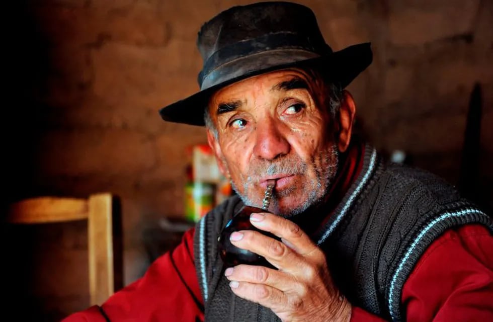 Argentinian goat farmer Antonio Sazo drinks \